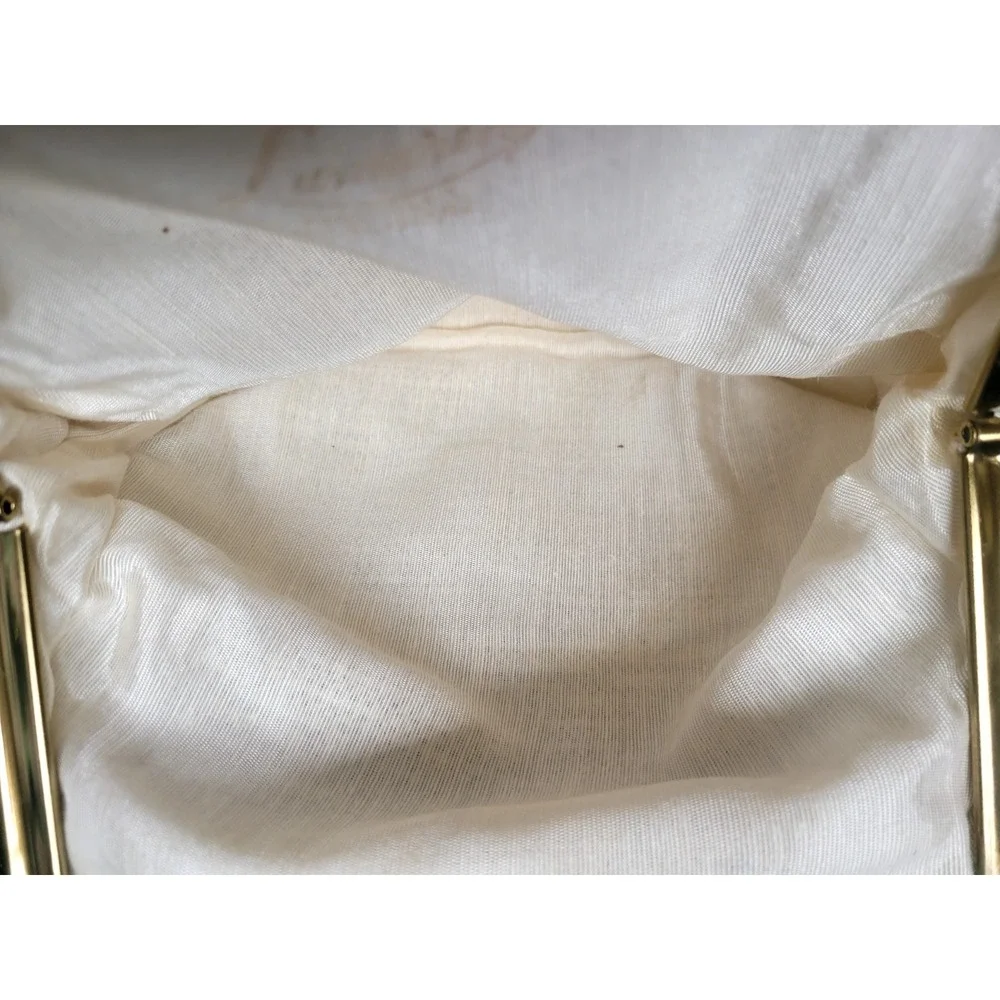 Vintage 50s 60s Corde Lumured Bead White Ivory Kisslock‎ Handbag Purse
